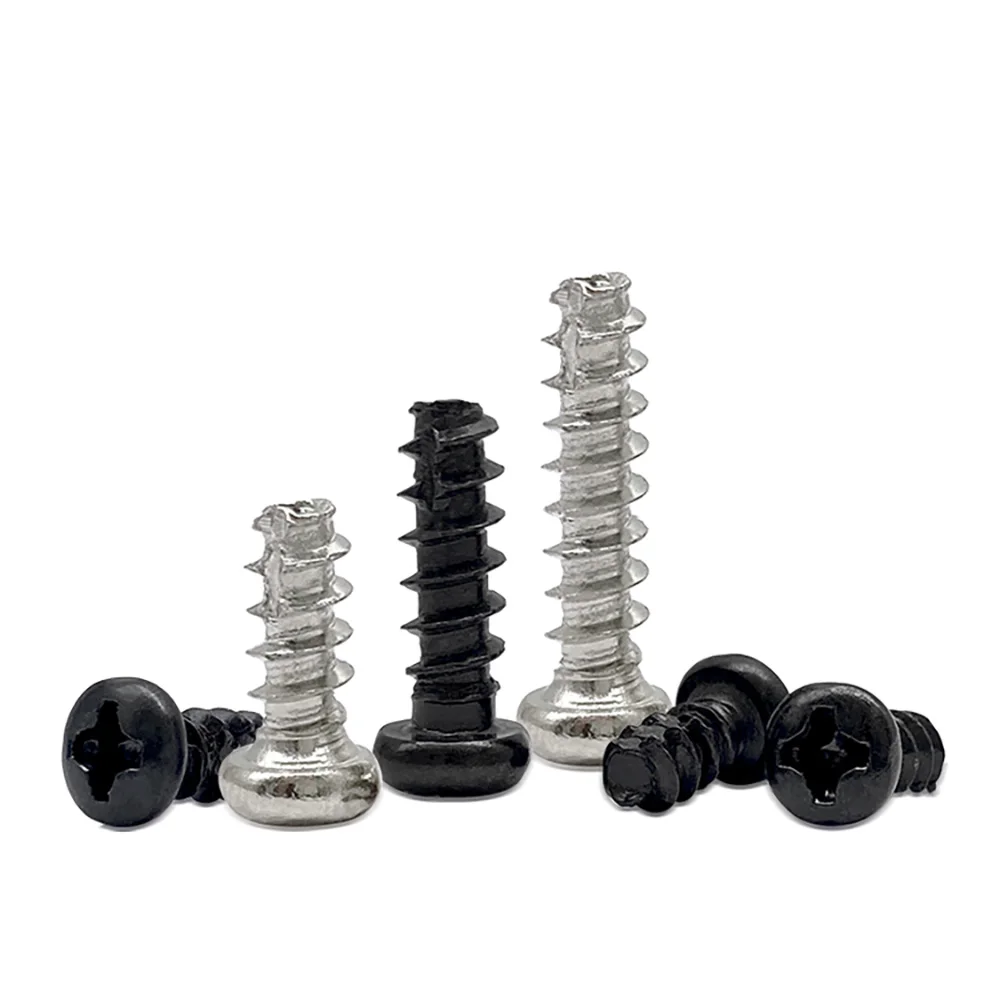 M2 M2.3 M2.6 M3 M3.5 M4 Cross Recessed Phillips Pan Head Screws Nickel Black Zinc Plated Self Tapping Mounting Hardware Parts