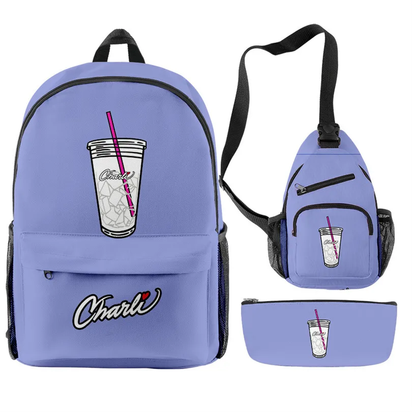 Fashion Youthful Charli D'amelio Candy Color 3pcs/Set Backpack 3D Print Bookbag Laptop Daypack Backpacks Chest Bags Pencil Case