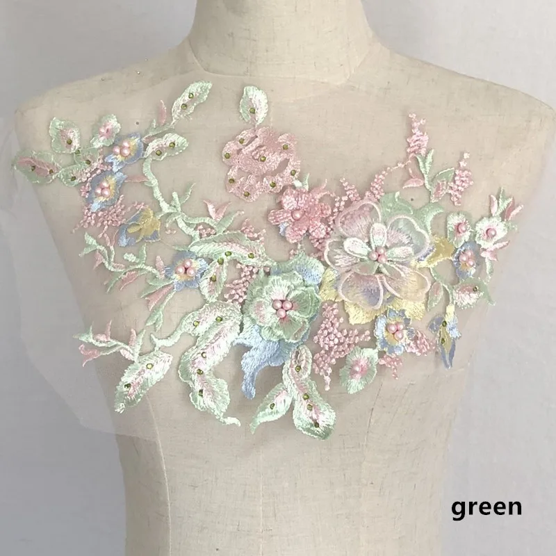 3D Flower Embroidery Lace Applique Sequins hot Drill Nail Beads Hand-Made DIY Applique Garment Decorative lace Accessories