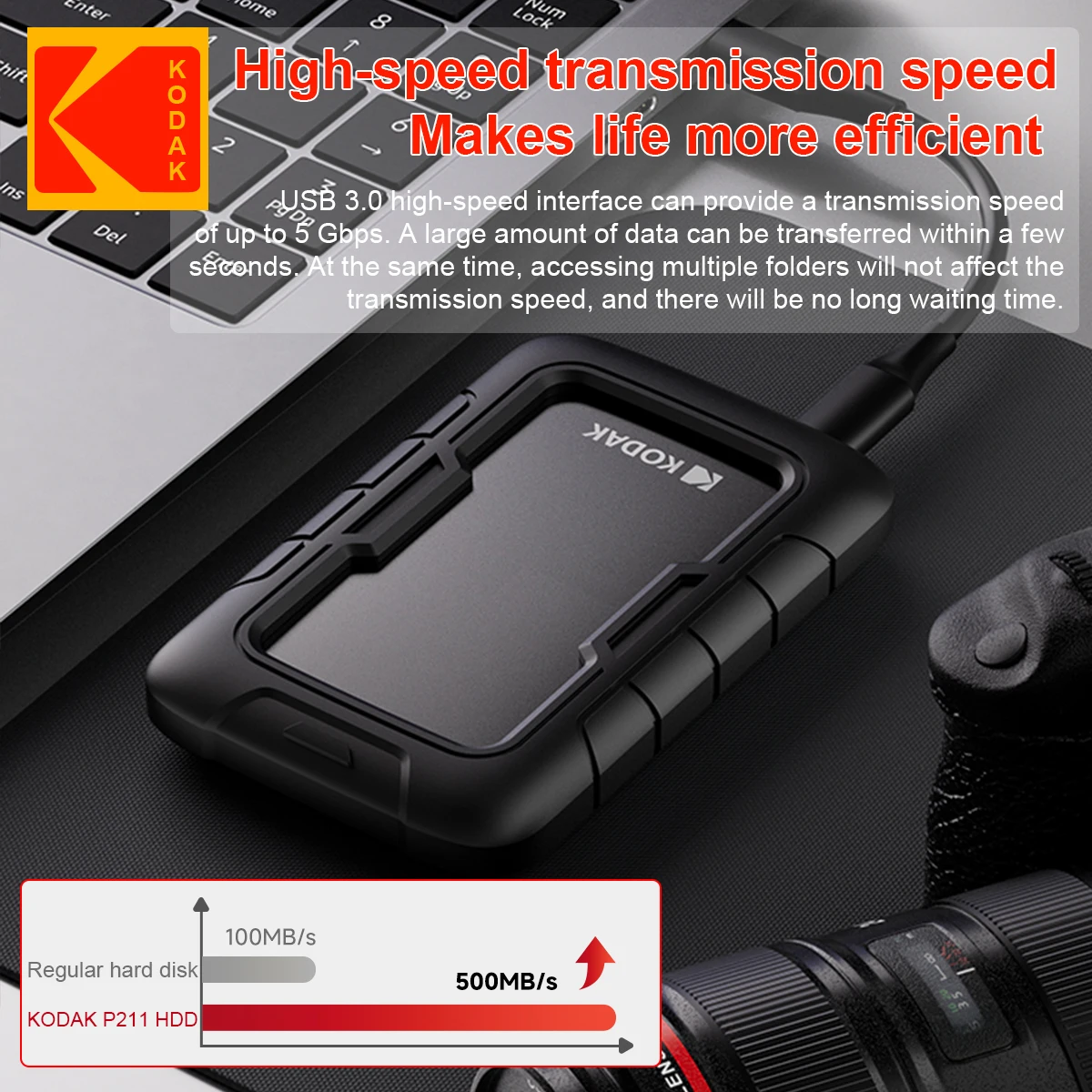 Kodak P110 Tragbare externe Festplatte 500 GB 1T 2T USB3.0 Leichte PHDD mit Silikon-Schutzhülle für PC-Tablets PS5 – Detail 3
