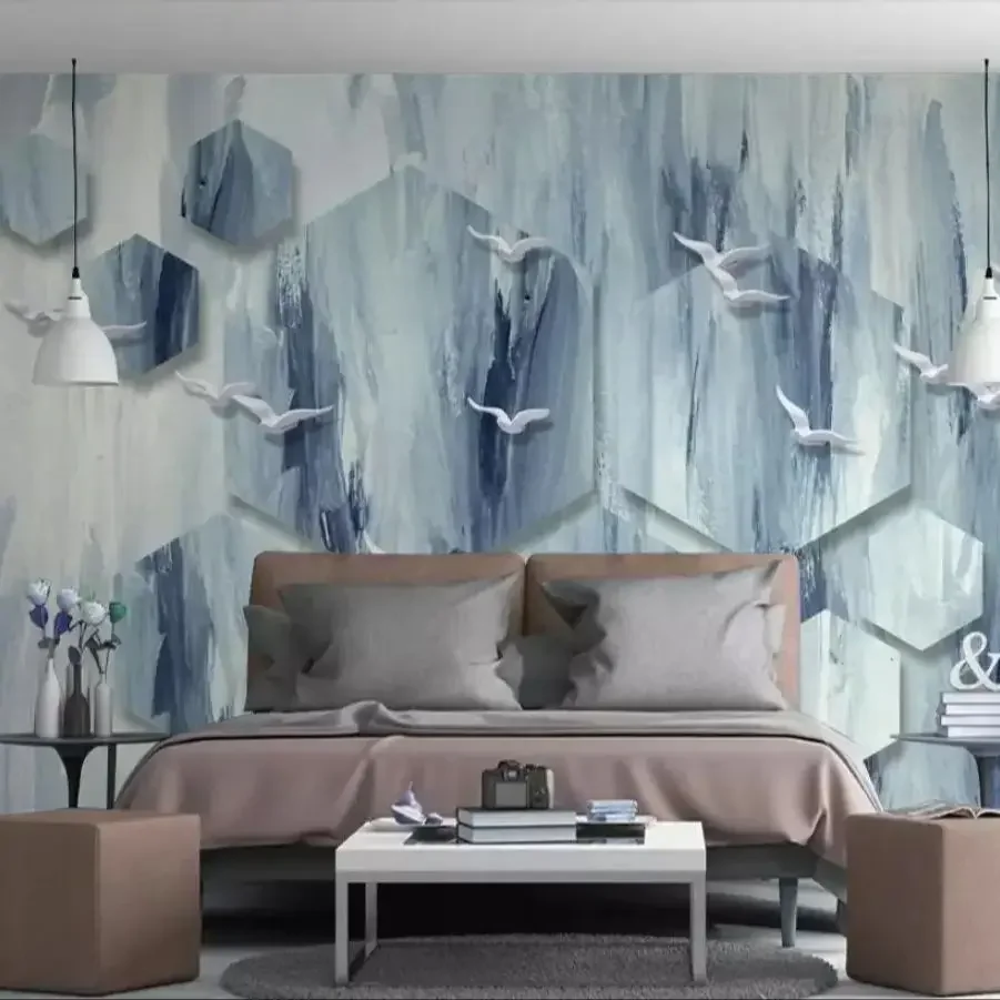Papel tapiz 3d personalizado, gran mural, nuevo fondo de pájaro volador  chino, pintura de pájaro abstracto nórdico, mural de televisión /  Materiales de pintura y tratamientos de la pared, image size:901x901