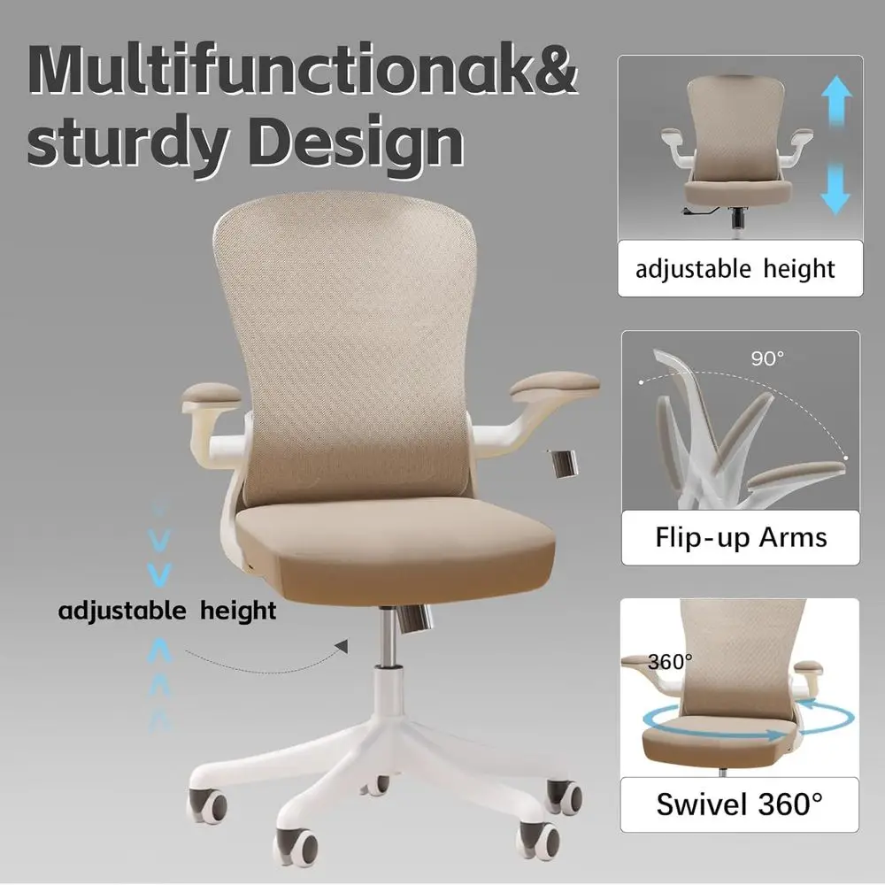 Adjustable Lumbar Support Ergonomic Office Chair with Flip-Up Armrests and Padded Seat for Comfortable Home/Office Use
