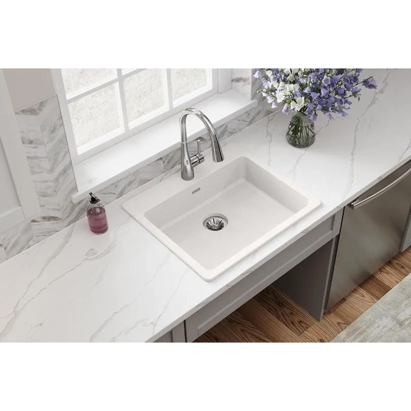 Quartz Classic ELGAD2522PDWH0 White Single Bowl Top Mount ADA Sink with Perfect Drain