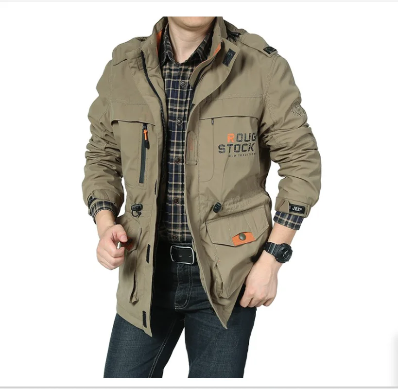 Autumn/Winter Outdoor Leisure Rush jacket, Large size Medium length waterproof and breathable men\'s jacket