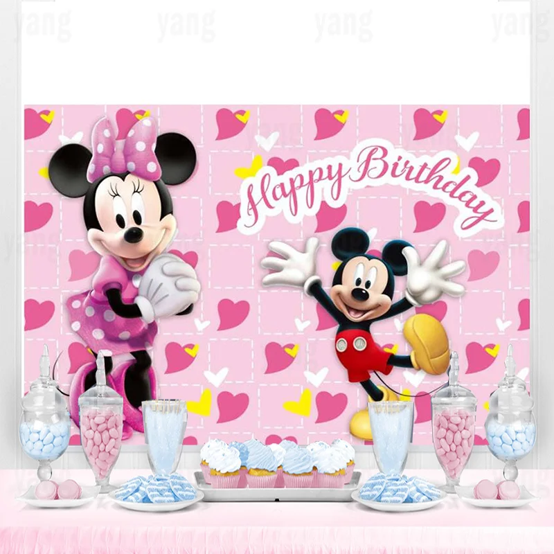 Фон для фотосъемки в горошек с изображением розового Минни Микки Мауса