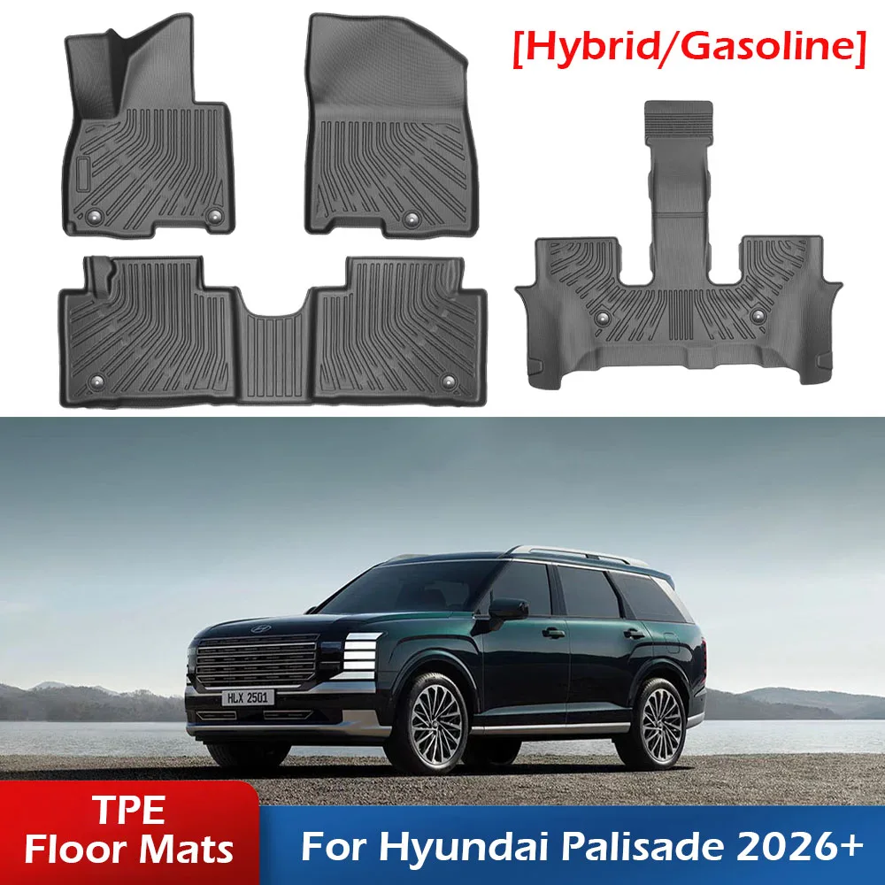 

For Hyundai Palisade 2026 7/9 Seater Hybrid/Fuel TPE All-Weather Floor Mats Trunk Mat with Seat Backrest Pad Accessories
