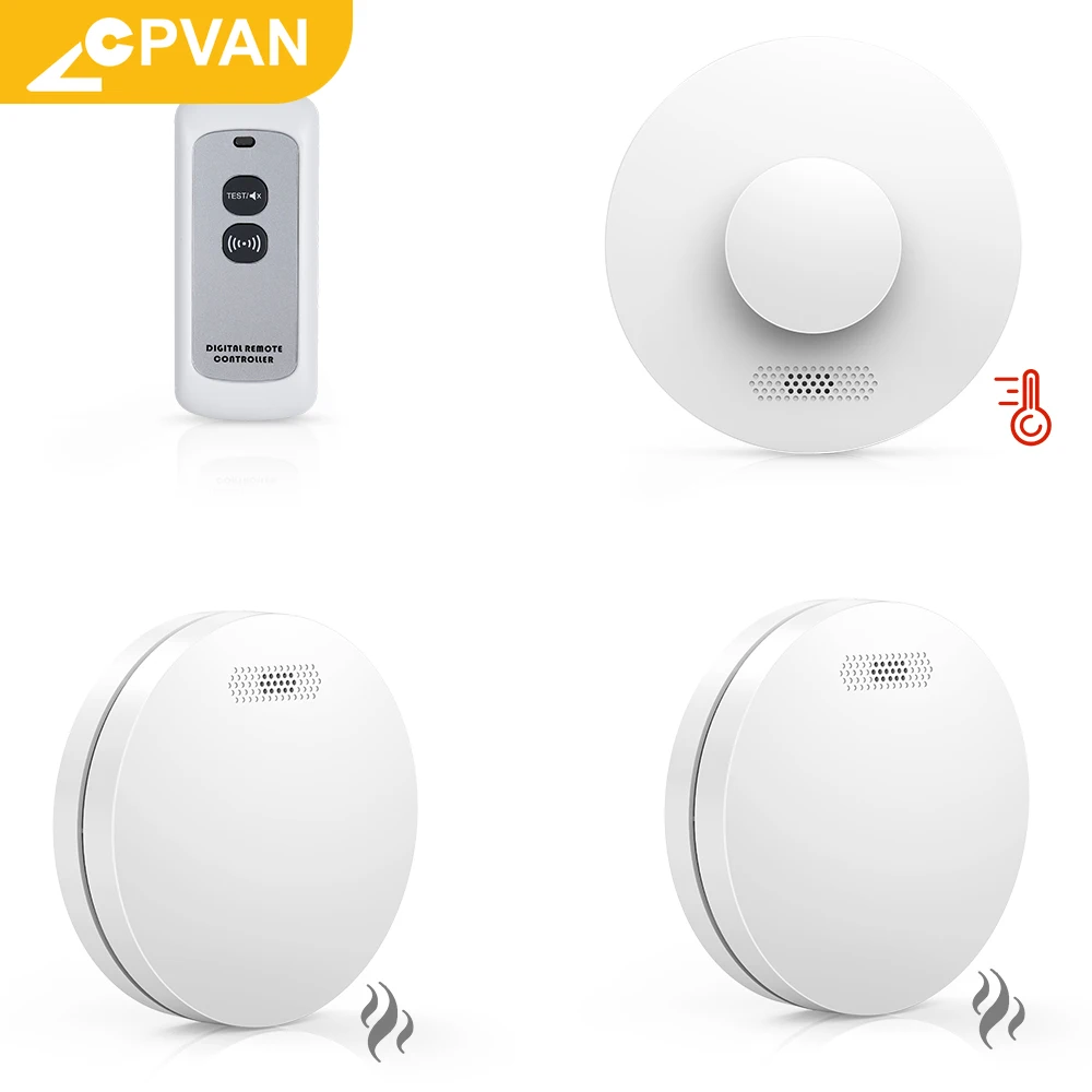 

CPVAN Interconnect Smoke and Heat Alarm with Remote Control 433mHz Wireless Fire Detector 10 Years Batteries Security Protection