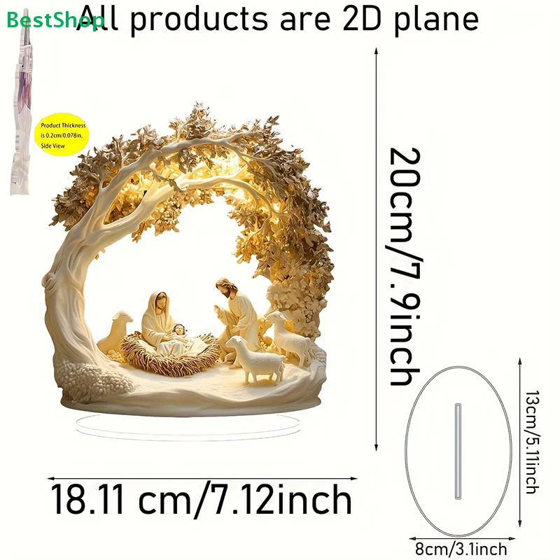 ♥ ديكور طاولة مشهد المهد-تمثال ولادة يسوع للعائلة المقدسة مع قوس شجرة وأغنام، هدية ديكور عيد الميلاد المسيحي #3