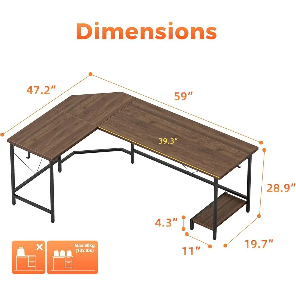 مكتب ألعاب زاوية كبيرة مع حامل وحدة المعالجة المركزية، مكتب كمبيوتر قوي للمكتب المنزلي للكتابة ومحطة العمل