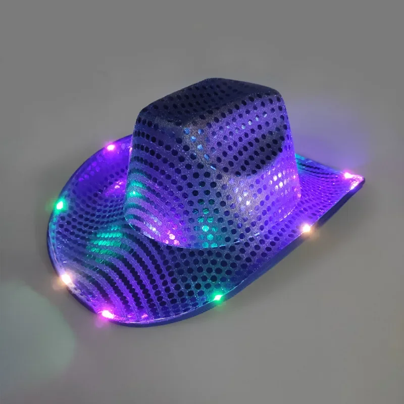 1pcs Cowboy Hat Led Sequin Glow Party Cap Flashing Light Up Dance For Birthday Wedding Festival Halloween view 4