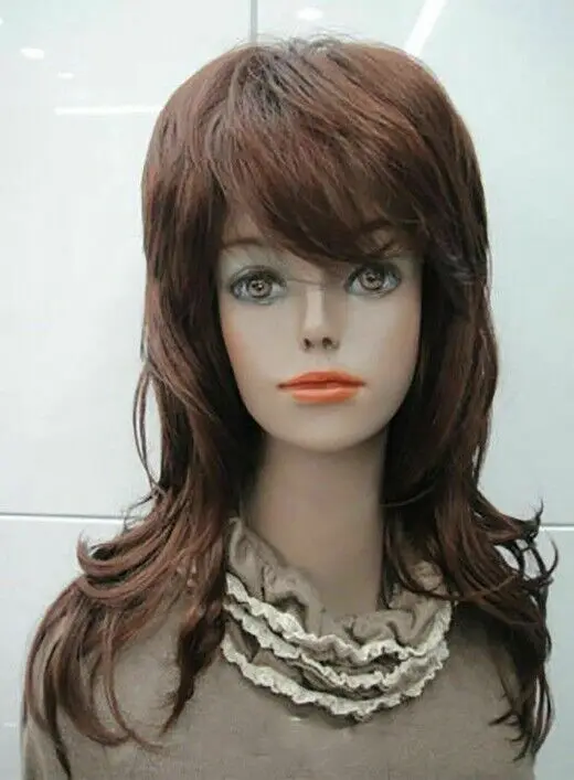 Wig wanita, wig wanita tipe alami pendek anggur merah campuran wig penuh Cosplay rambut 9 warna