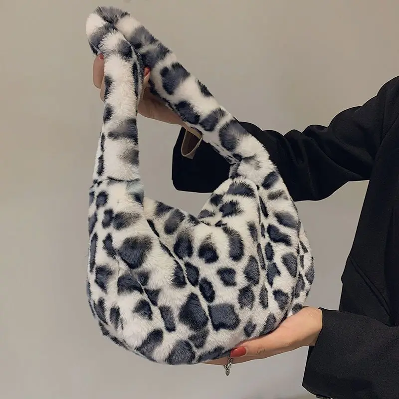 Fluffy Plush Cow Print Handbags Women Soft Zebra Pattern Travel Shoulder Bag Female Winter Warm Designer Small Purses Underarm