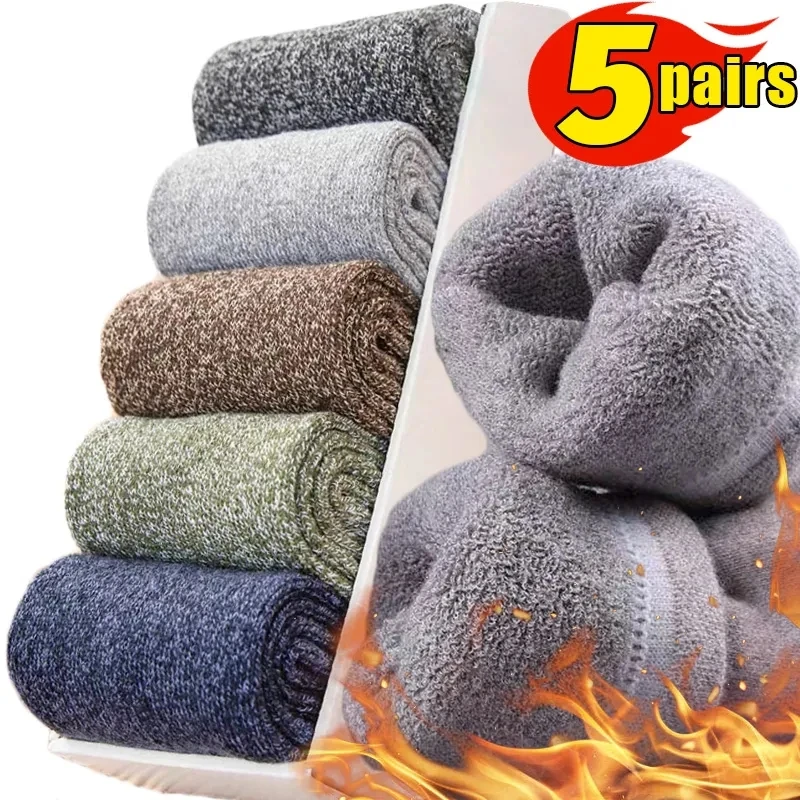 5Pairs Winter Thicken Wool Merino Socks Women Towel Keep Warm Winter Socks Cotton New Year Christmas Gift Russia Socks for Man