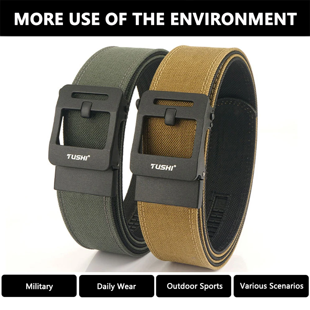 TUSHI 4.3 Wide Multi-size Thickened gun Hanging Double-Layer Nylon Cloth Belt Versatile Casual Outdoor IPSC Tactical Mens Belt