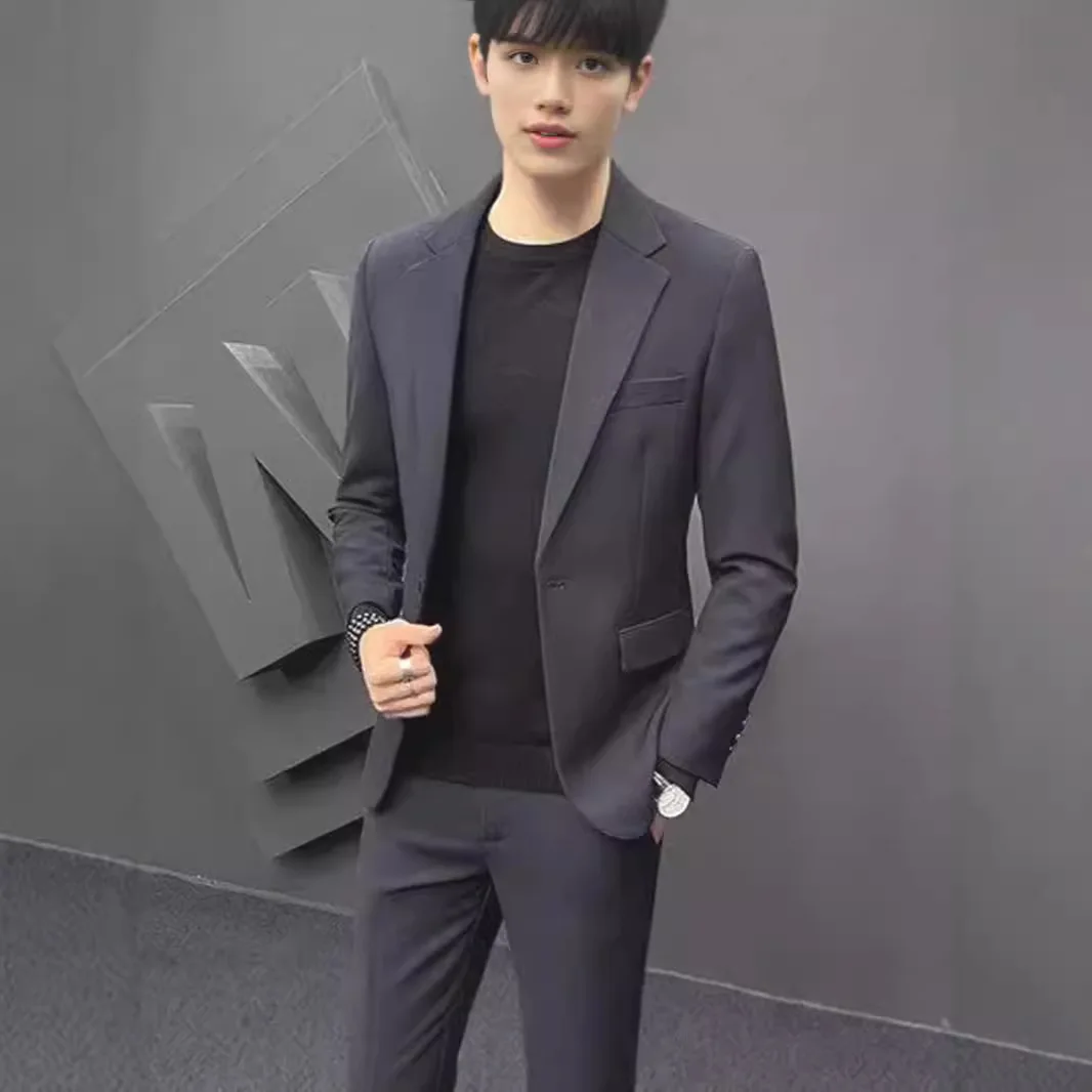 French Premium Shoulder Pad Slim Blazer Men's Casual Business Suit Jacket