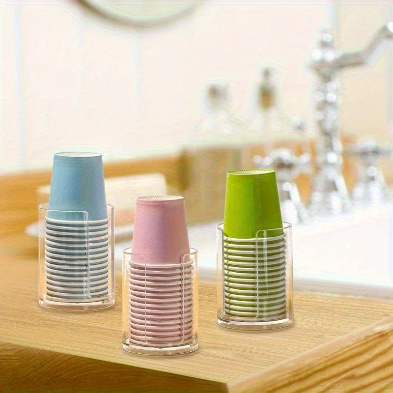 Clear Plastic Cup Dispenser with 3oz Capacity - Transparent Countertop Storage Holder for Small Disposable Paper Cups