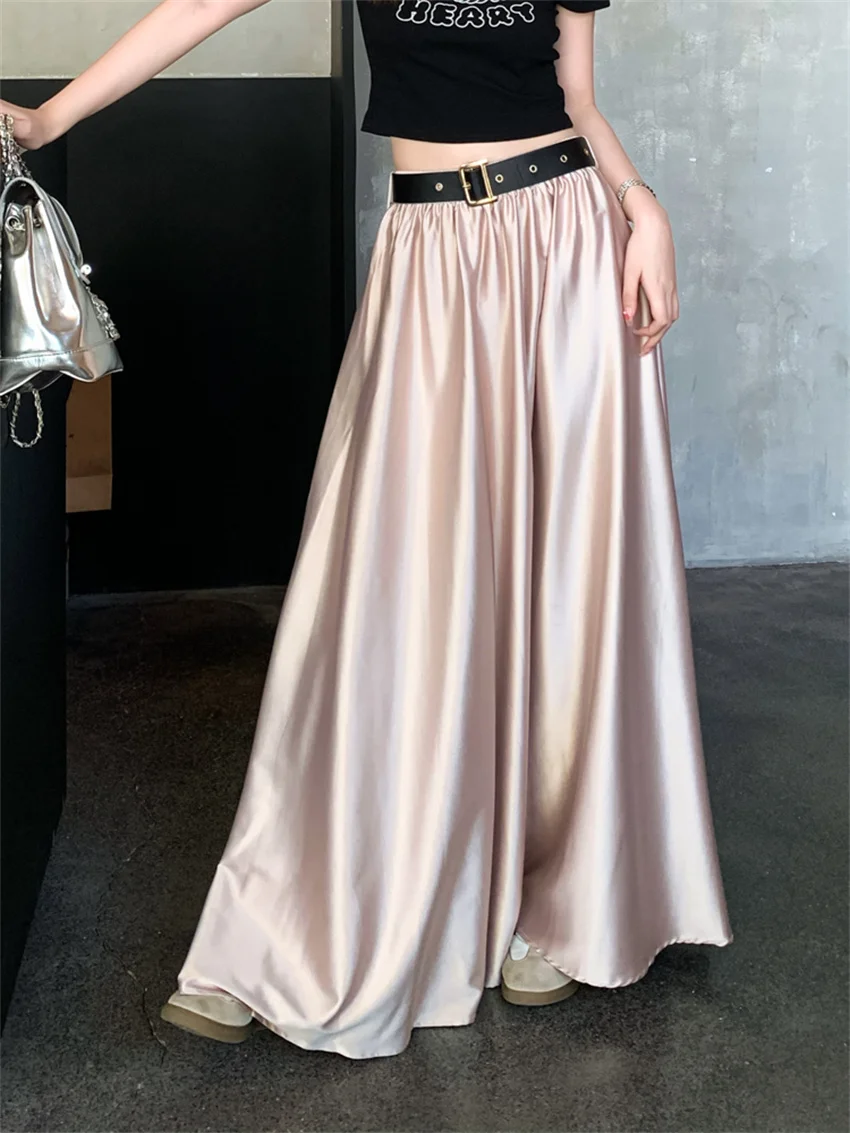 

Alien Kitty Women Elegant Maxi Skirts Faux Silk Chic Office Wear High Street Summer Loose Work Wear Slim All Match Lady OL