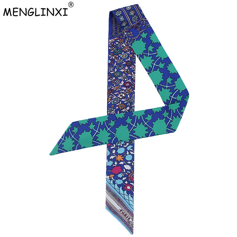 Foulard en soie imprimé Floral pour femmes, nouveau Design, foulard de tête de marque, sac à poignée, rubans, petits foulards longs