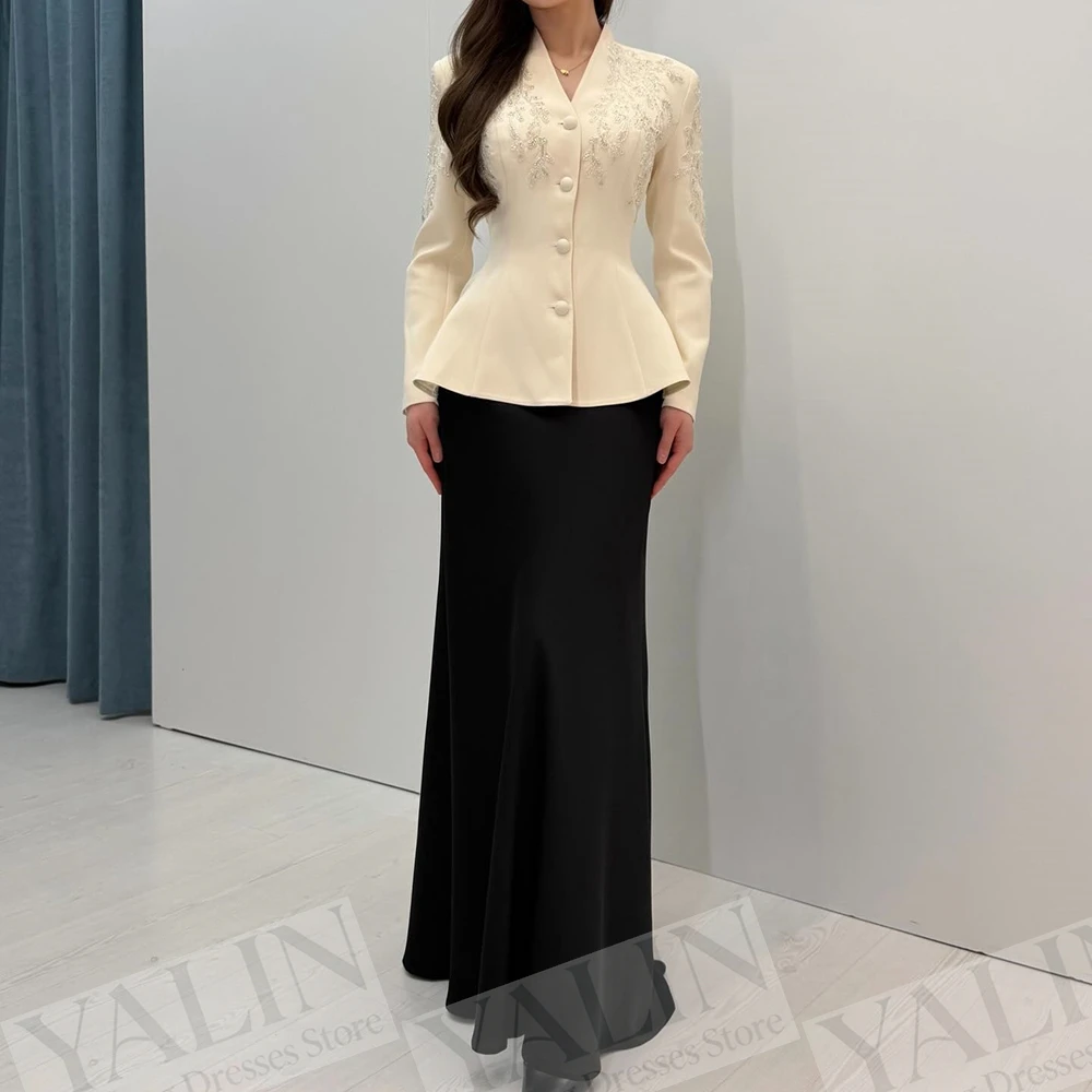 

Women's A-line Evening Dresses Floor-length V-neck Full Sleeve Prom Gown Fashion Flowers Sequined Button Customized Gowns