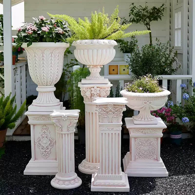 Roman Column Pedestal Stand for Garden European Style Wedding Display Base Gypsum Flower Pot for Patio Vintage Sculpture Holder