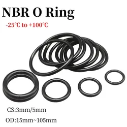 10/50pcs NBR O Ring Seal Gasket Thickness CS3mm/5mm OD15~105mm Nitrile Butadiene Rubber Spacer Oil Resistance Washer Round Shape