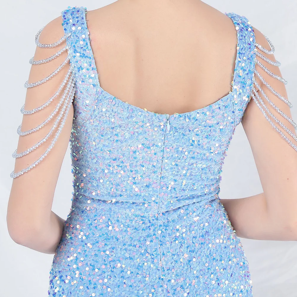 DEERVEADO sirena hendidura lentejuelas vestidos de noche con cuentas mujer fiesta de graduación Maxi vestido de Gala vestido Formal para ocasiones especiales