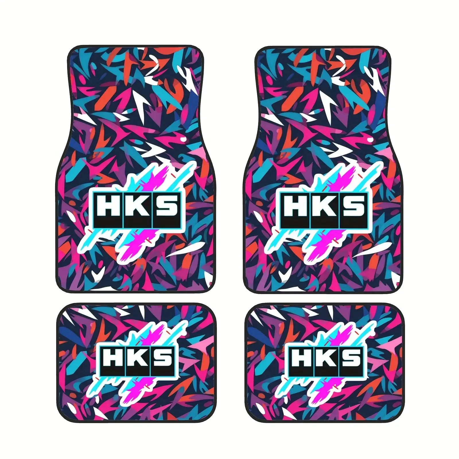 4pcs HKS Style Car Floor Mats - Vibrant & Pink Geometric Pattern, Easy-Clean Polyester, Fit For Cars, Trucks, SUVs - Ideal Holid
