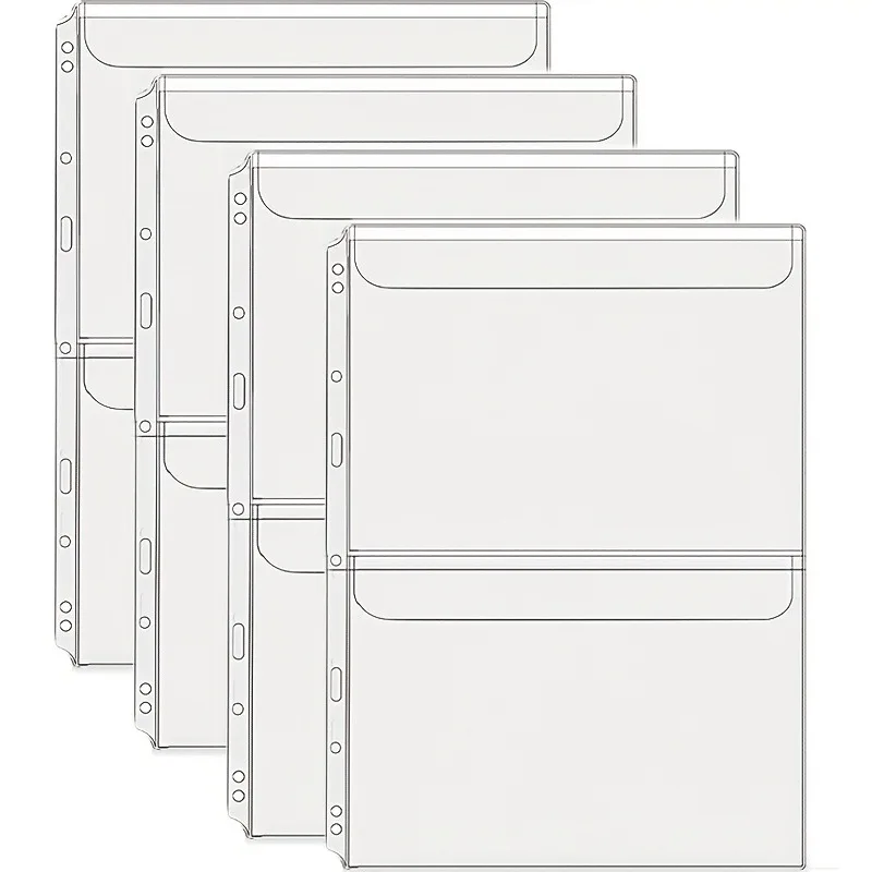 10pcs-A4 Folder Pockets, No-Zip Cash Envelopes,1/2/3/4 Compartment Folder Sleeves, Folder Bags with Flap, Loose-Leaf Insert File