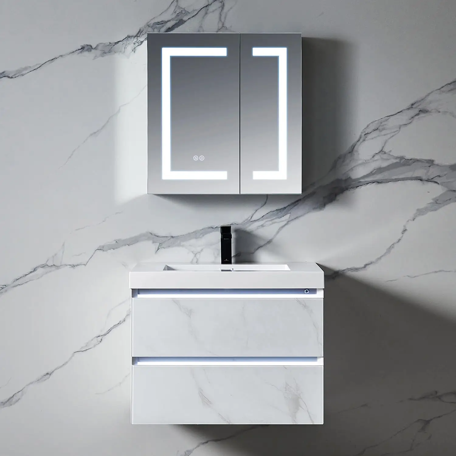 LED Medicine Cabinet Mirror 25x26 Inch, Recessed & Surface Mounted Bathroom Storage with Defogger & 3-Color Dimmer, Wall Mounted