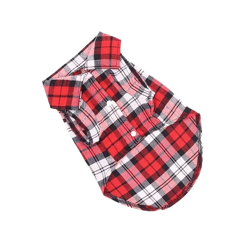 British Style Dog Clothes Summer Pet Plaid Shirt Lapel Coat Cat Jacket Clothes Costume Puppy Kitten Top Apparel
