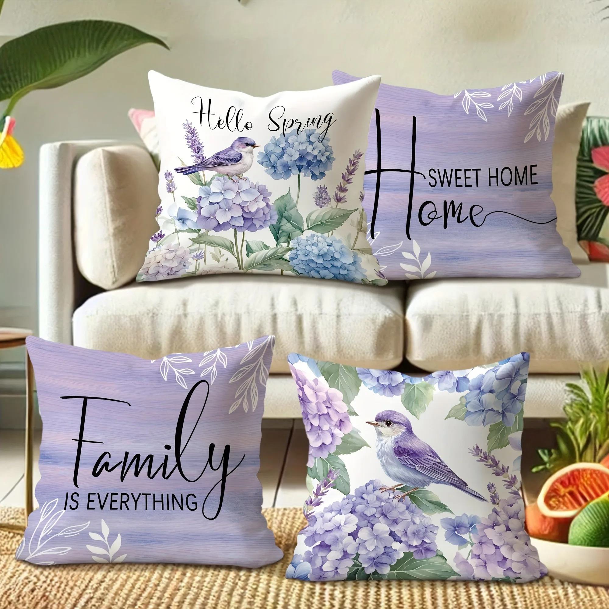 Purple flower bird pillow cover Sweet Home design home sofa chair bed decoration cushion cover suitable for any room place Short