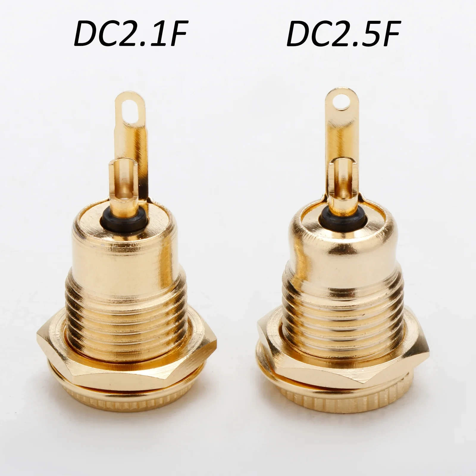 

High Current DC Connectors - 5.5x2.1mm Female Jack Socket with Nut for Panel Mount - Models DC25F and DC21F - Brass Construction