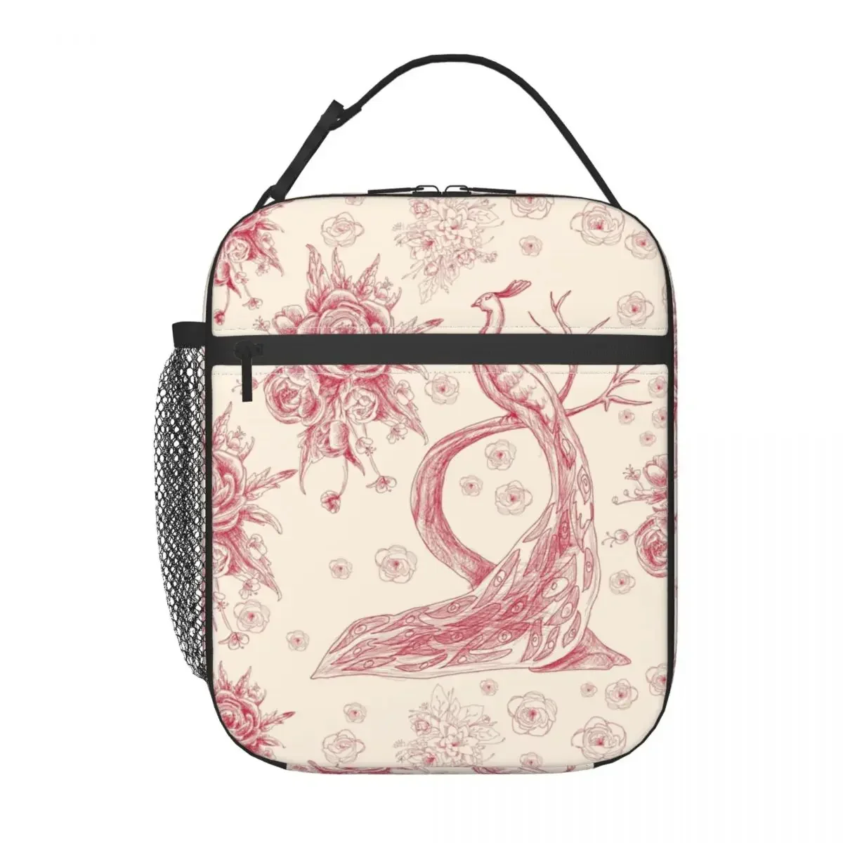 Toile De Jouy Rose Insulated Lunch Bag for Women Resuable French Motif Flora Cooler Thermal Bento Box Office Work School