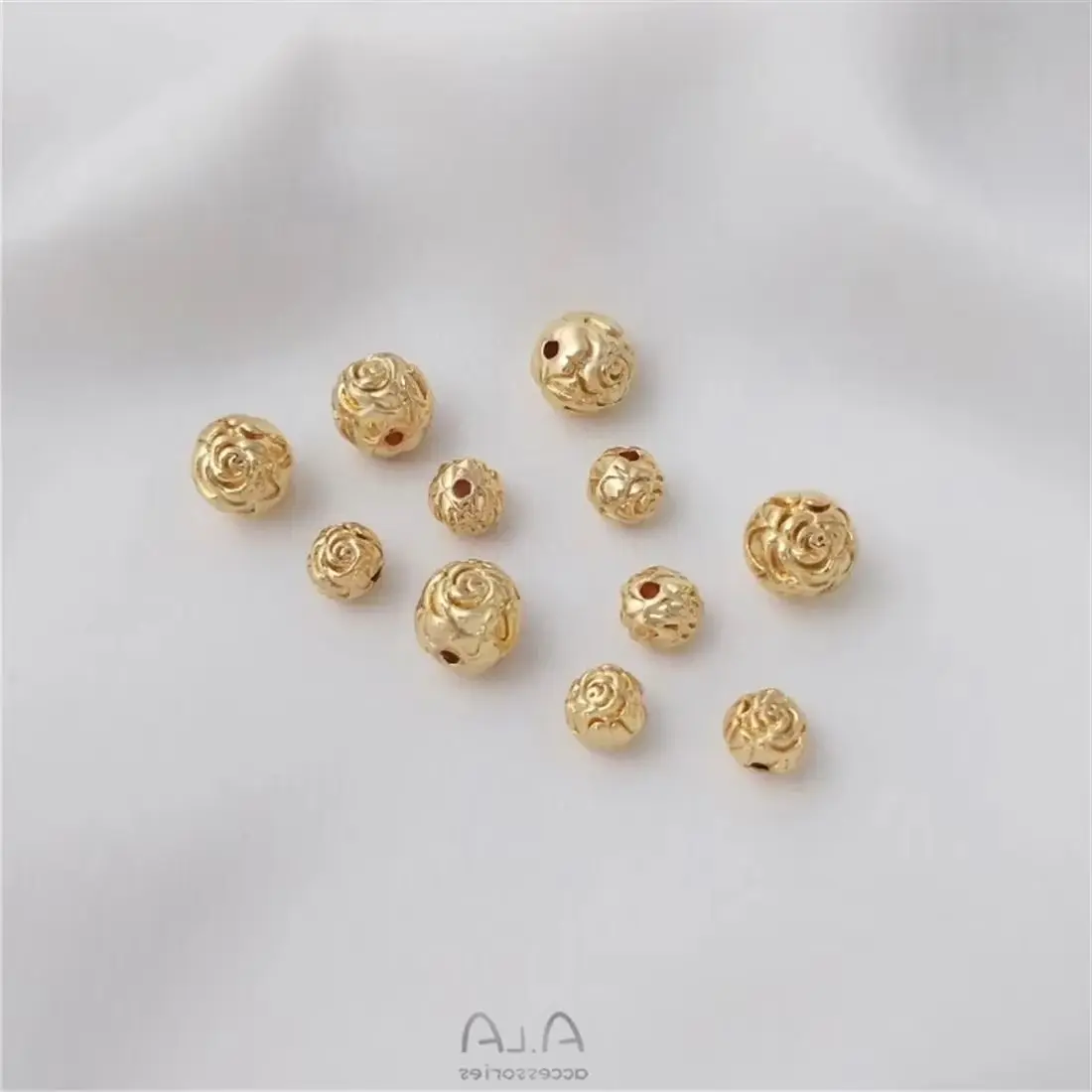 

14K Gold Wrapped Rose Round Bead, Through-hole Separated Bead, Handmade Beaded, DIY Bracelet, Necklace Jewelry, Loose Accessorie