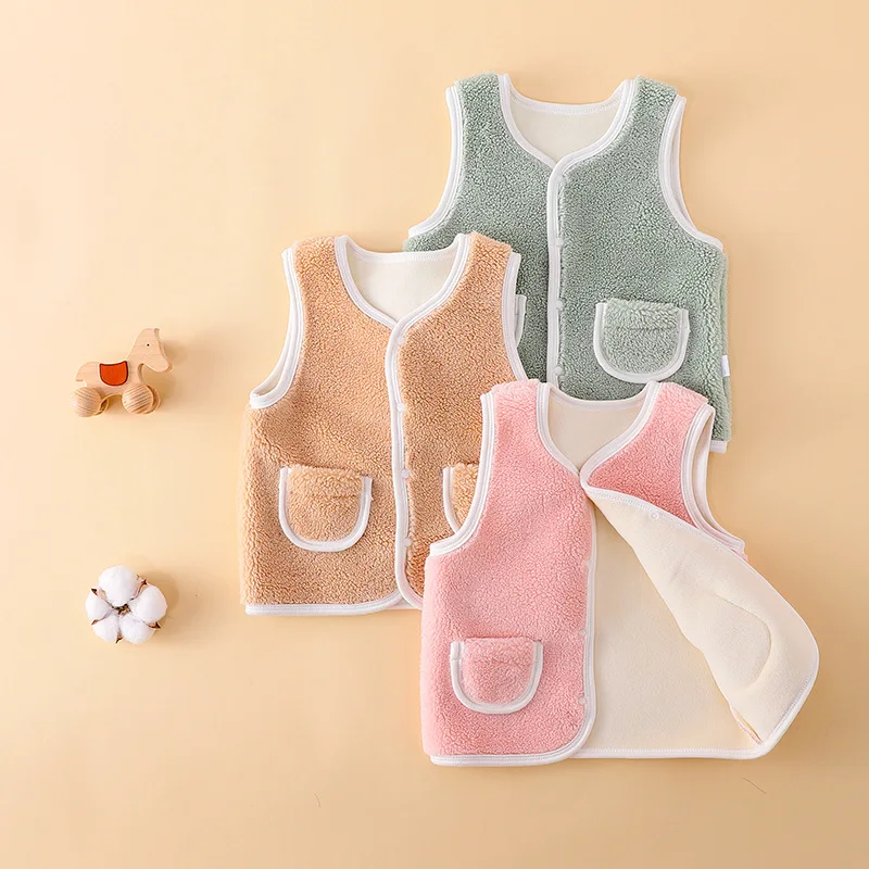 Autumn Winter Children Fleece vests for kids Sleeveless Warm Infant Toddler Boy Girls Unisex Waistcost Solid Cardigan Outerwear