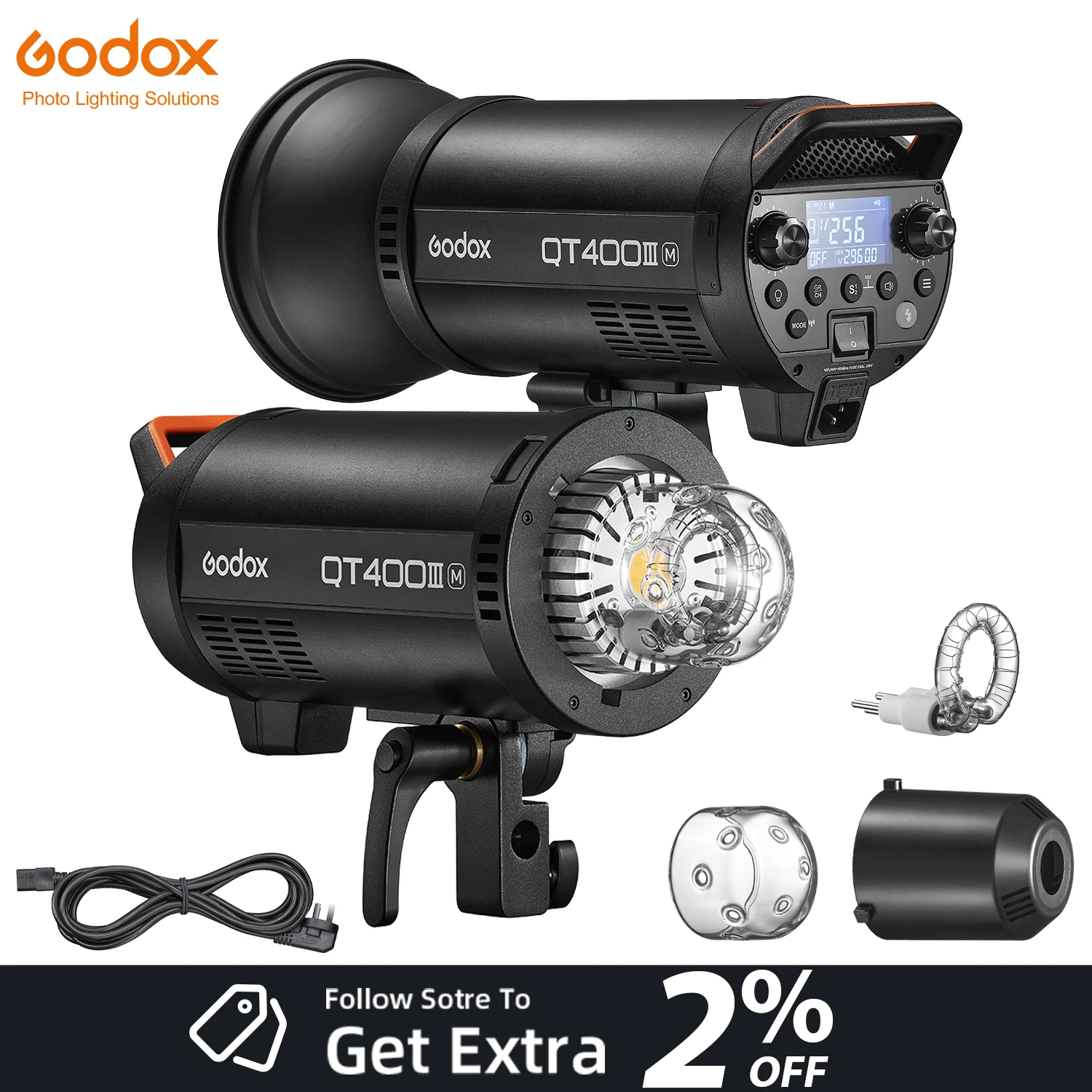 GODOX QT400III QT400IIIM High Speed Studio Strobe Light HSS 1/8000s 0.01-0.9s 40W Modeling Bulb 2.4G Wireless for Canon