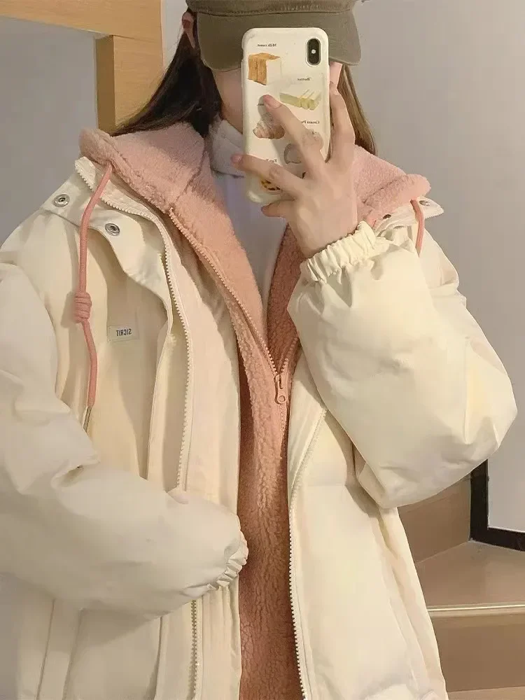 Feminino falso dois itens com capuz engrossar parkas inverno quente zíper solto para baixo algodão abrigos topos casual coreano manga longa casacos novo