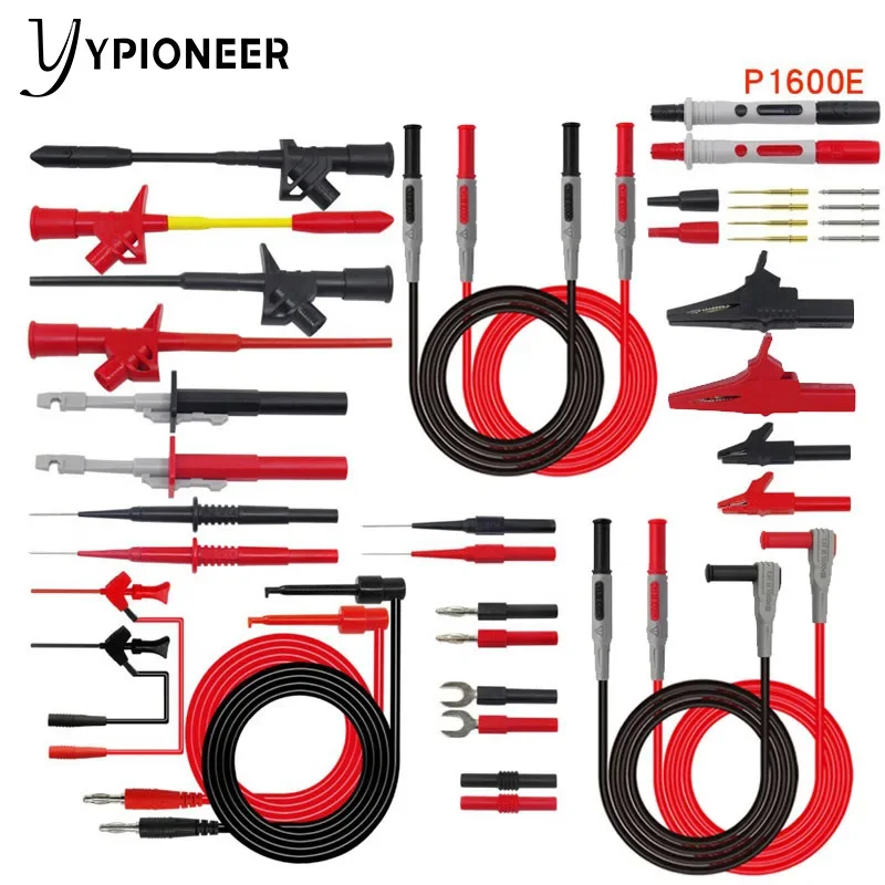 YPioneer-مجموعة اختبار الرصاص متعدد المقاييس P1600 ، مقابس الموز 4 مللي متر ، مقاطع التمساح ، خطاف صغير ، مسبار ثقب