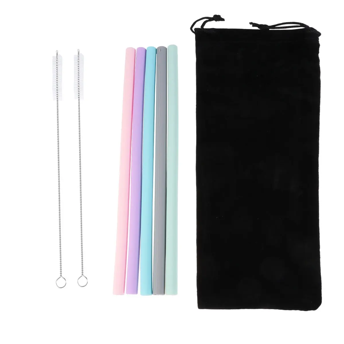 8Pcs Silicone Straw Kit Premium Flexible Bpa Free Non Toxic Reusable Straws with Cleaning Brushes Storage Bag for Home Cafe Bar