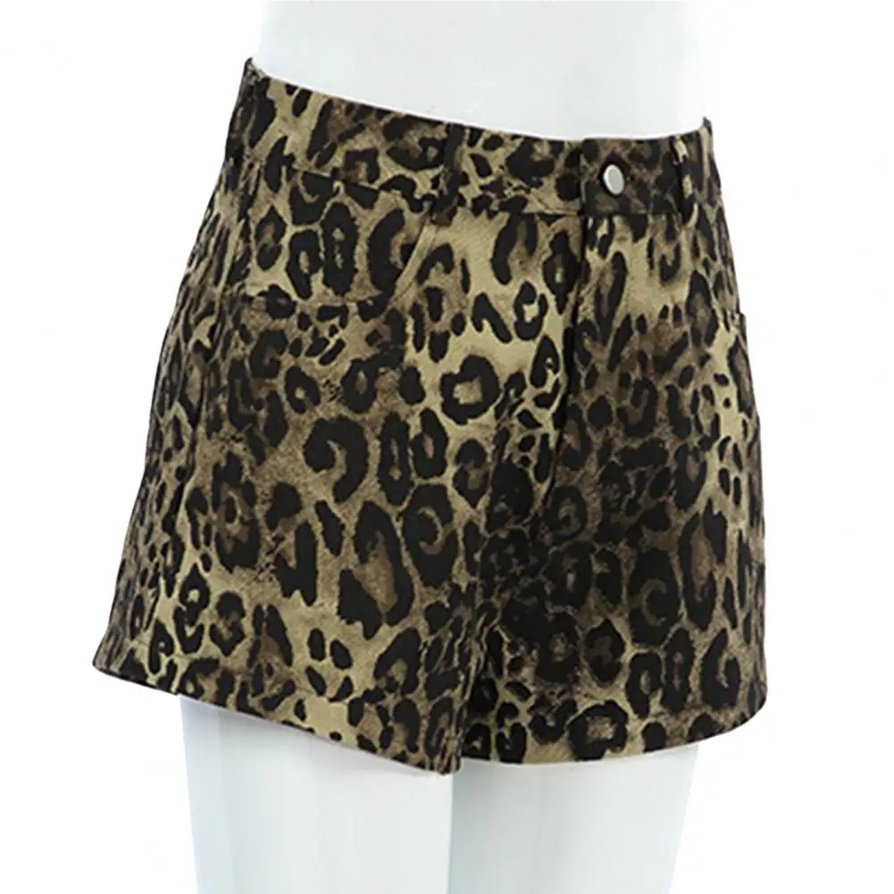 Pantalones cortos ajustados con estampado de leopardo para mujer, Shorts de cintura alta con botón y cierre de cremallera, ajustados por encima de la rodilla para fiesta