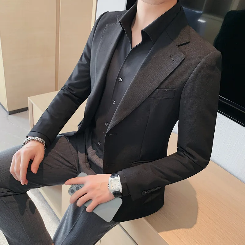 Korean Style Men's Spring High Quality Casual Suit Jacket/Male Slim Fit Business Tuxedo/Man Solid Color Single-breasted Blazers