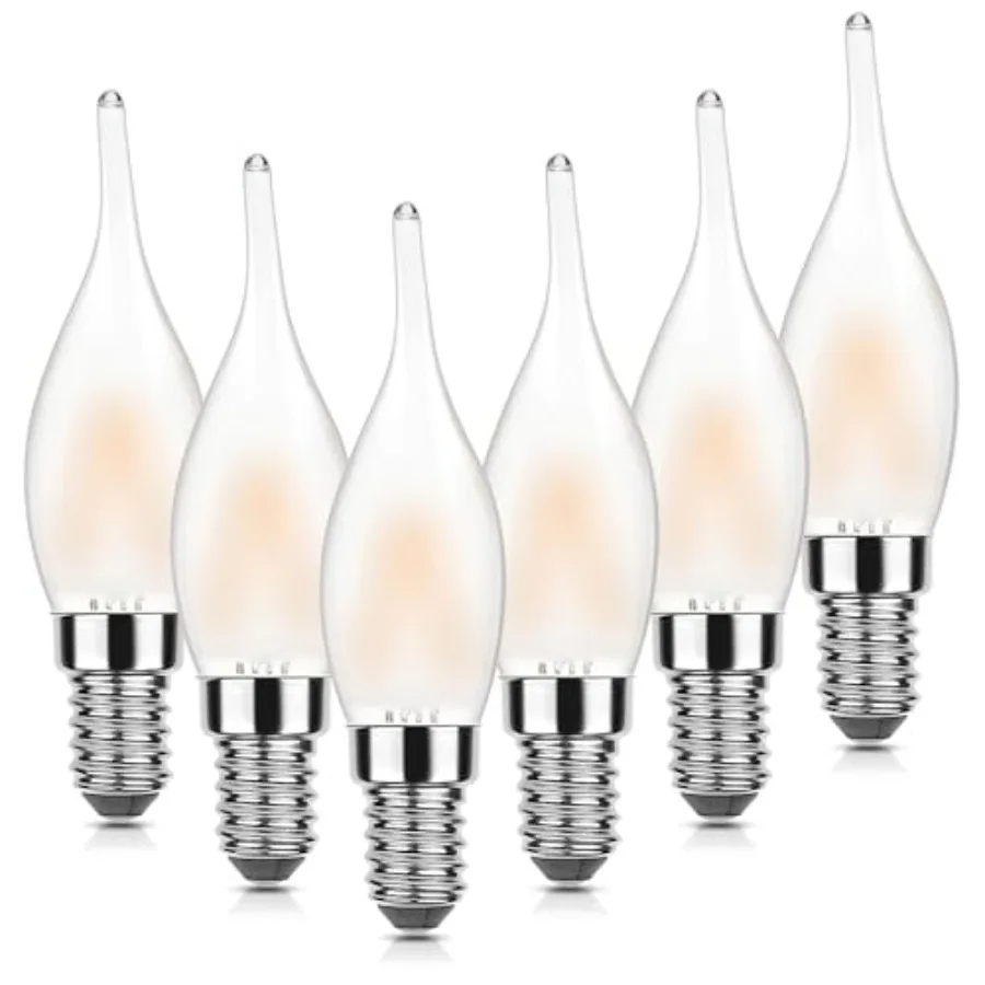 

E12 LED Candelabra Bulbs, Night Light Bulbs 15W Equivalent 1.5W Low Wattage, 2700K Warm White Frosted Flame Tip Light Bulbs, No