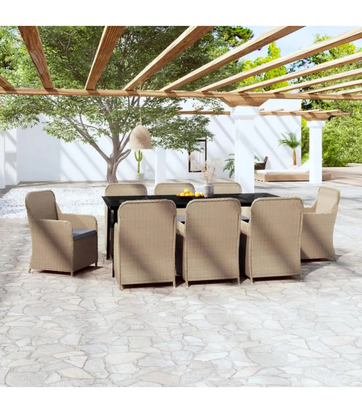 Garden Sets Garden Dining Set 9 Pieces with Brown Cushions