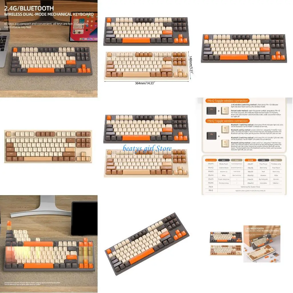 

C7AB Keys Keyboards Wireless Bluetooth-compatible Mechanical Keyboards PBT Keycap