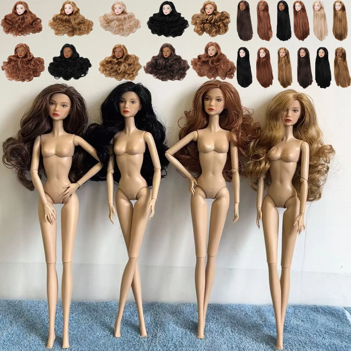 1/6 Supermodel Doll Head Gen3 Head Accessories Nylon Hair Fashion Make-up DIY Make-up Practice Bald Head 32cm Female Doll Head