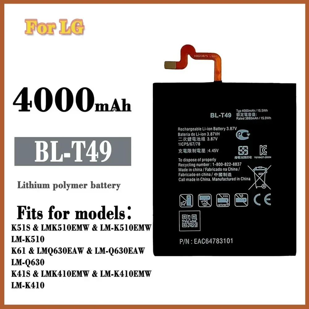 New Replacement Battery For LG K51S K61 K41S LM-K410 BL-T49 Large Capacity 4000mAh Built-in Mobile Phone Internal Batteries