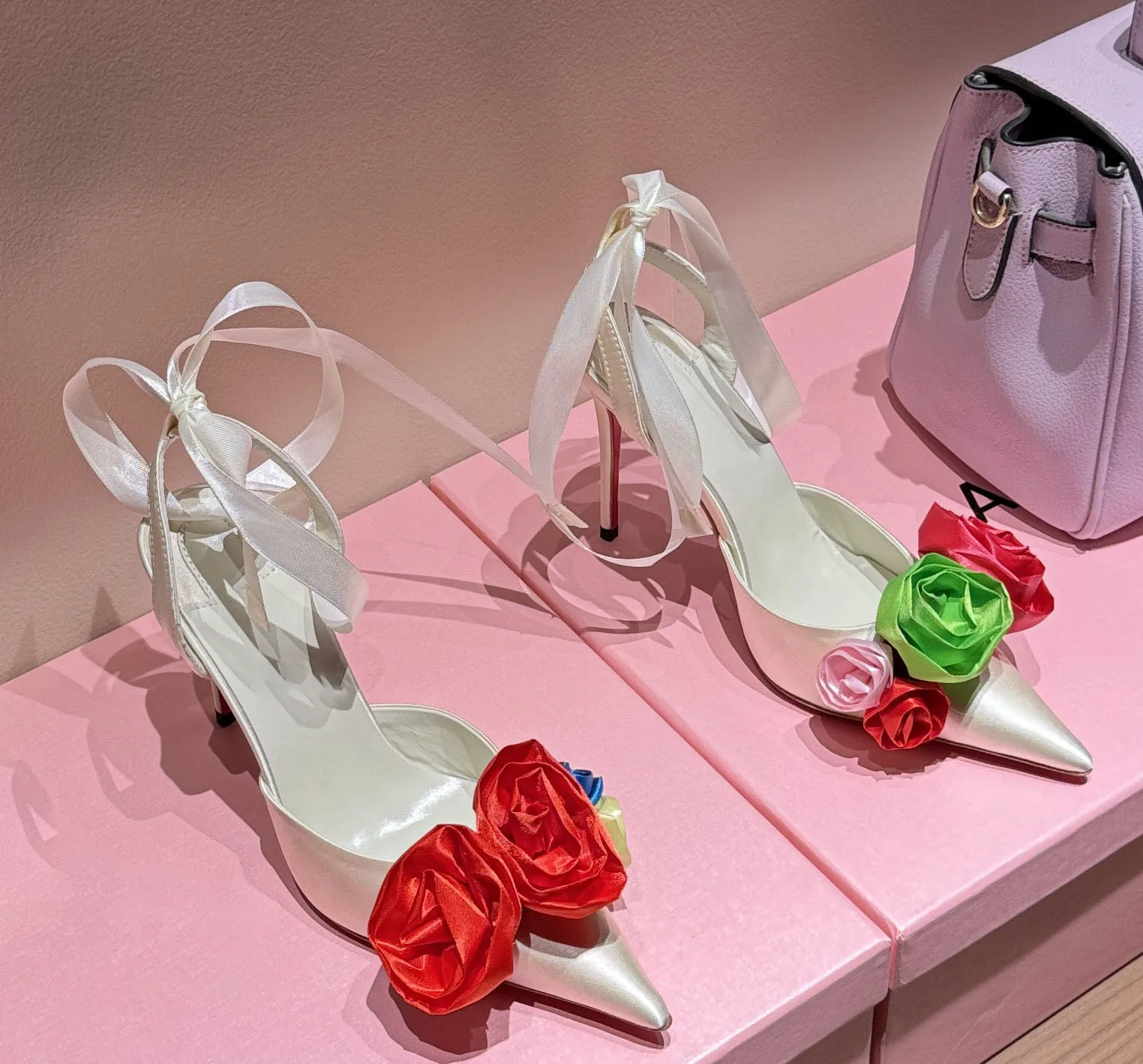 Women's New Pointed, Slim, High-heeled, Toe Toed Sandals with Back Strap, Fashionable Rose Flower Women's Plus Size Sandals