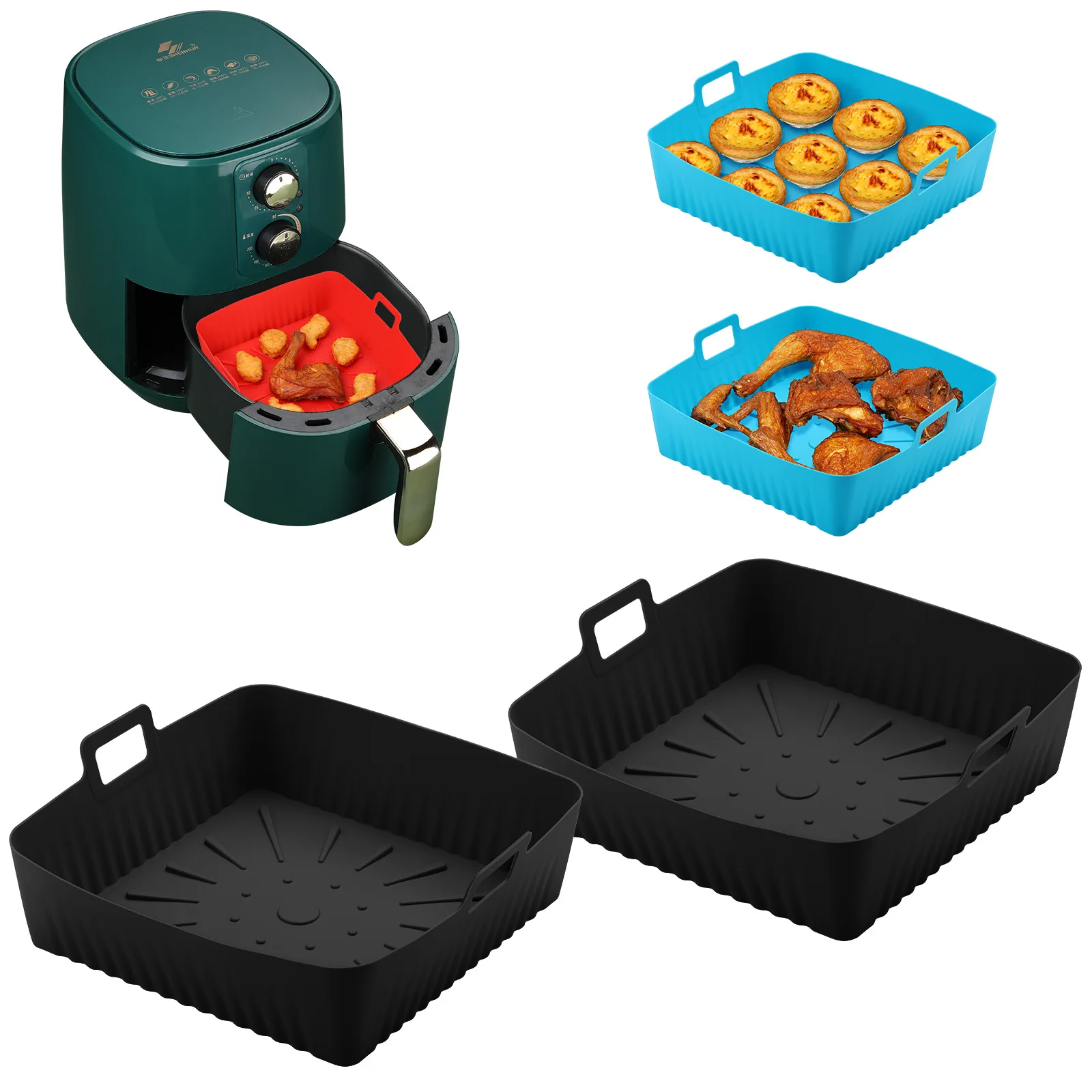 9inch XXL Silicone Air Fryer Liners for Cosori/Ninja 6-8QT - 23cm Square Reusable Baking Tray Oil-Free & Dishwasher-Safe