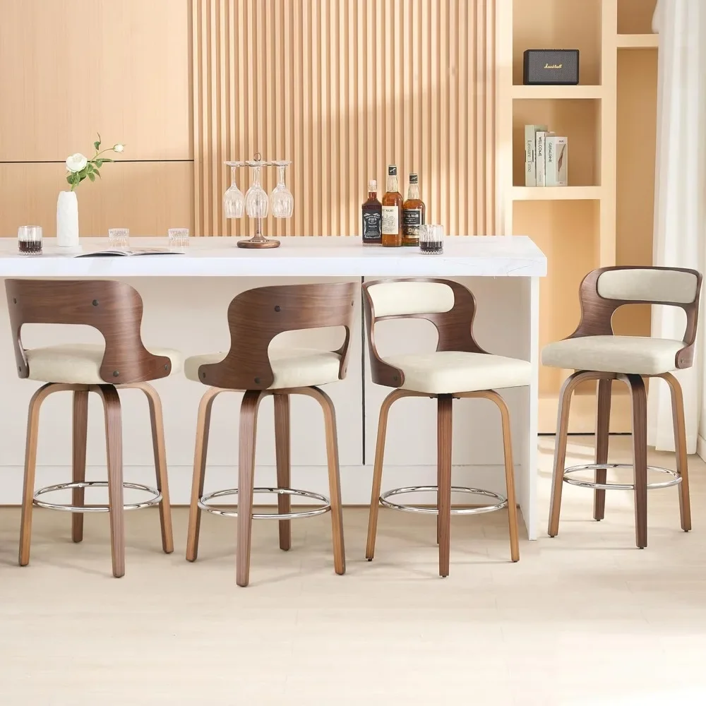 

Counter Height Bar Stools 26" Barstools with Bentwood Legs and Back,Leather Swivel Counter Stools,Mid Century Swivel Set of 4