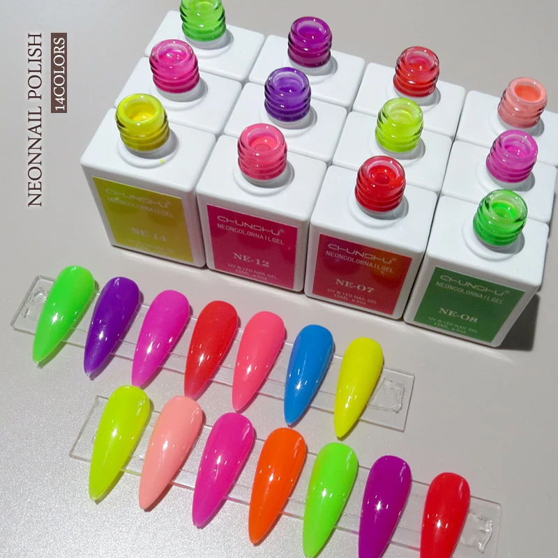 Chunshu Neon Lichtgevende Gel Nagellak 15Ml Uv Led Semi-Permanente Vernis Gloed In Donker Schilderij Fluorescerende Kleuren Hybriden